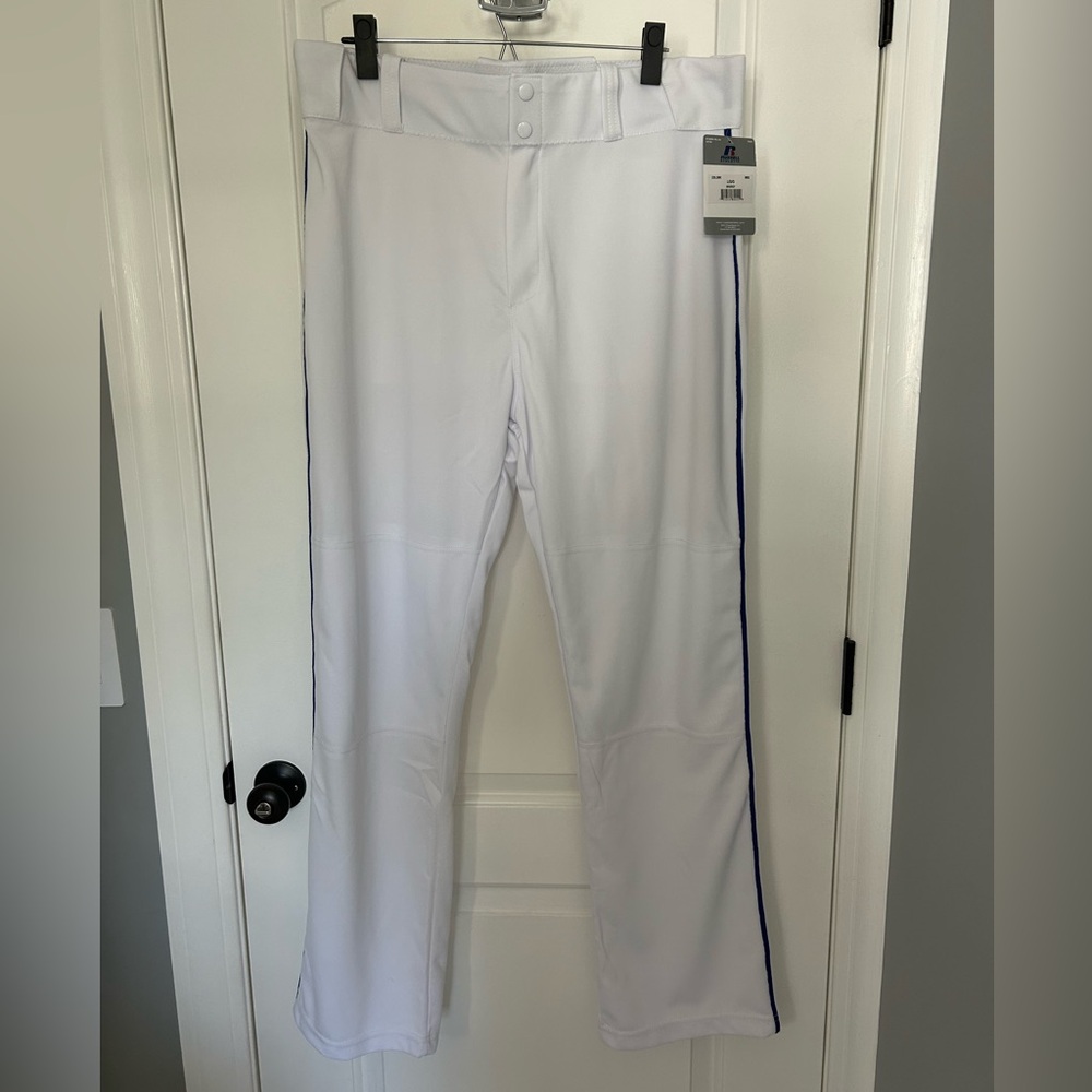 NWT Russell Athletic Baseball Pants White Blue Stripe Men’s Size Large NEW